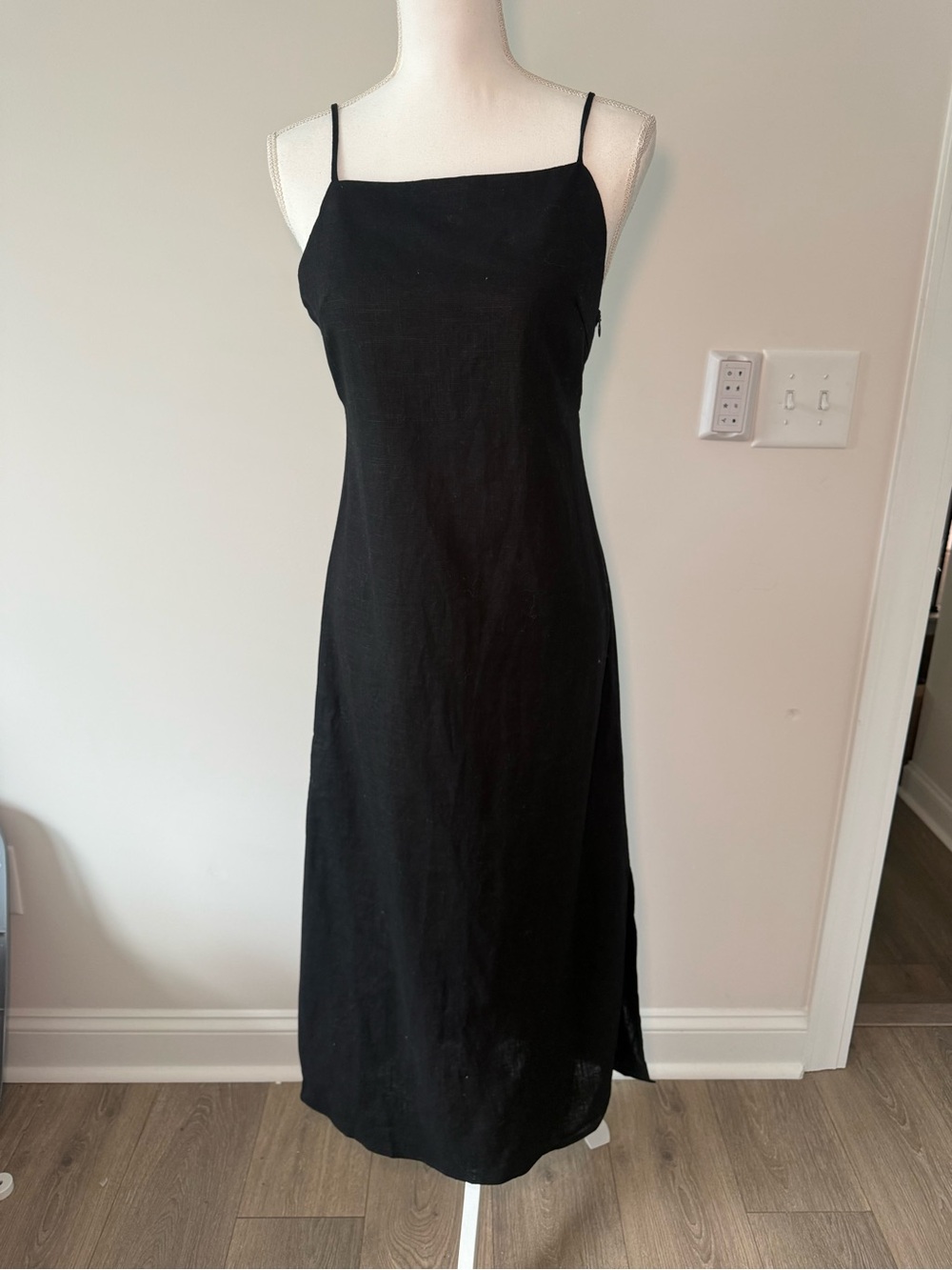 Black Linen Spaghetti Strap Maxi Dress